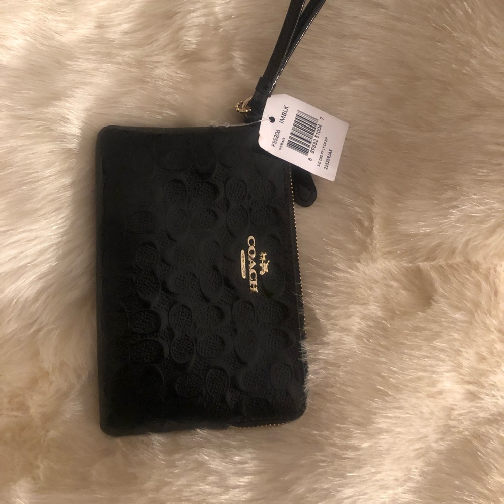 Coach Signature Black Patent Leather  Wristlet